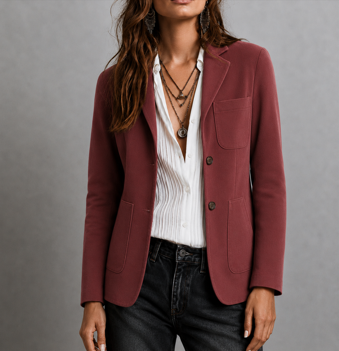 Women's Faux Suede Blazer Notch Lapel Patch Pockets