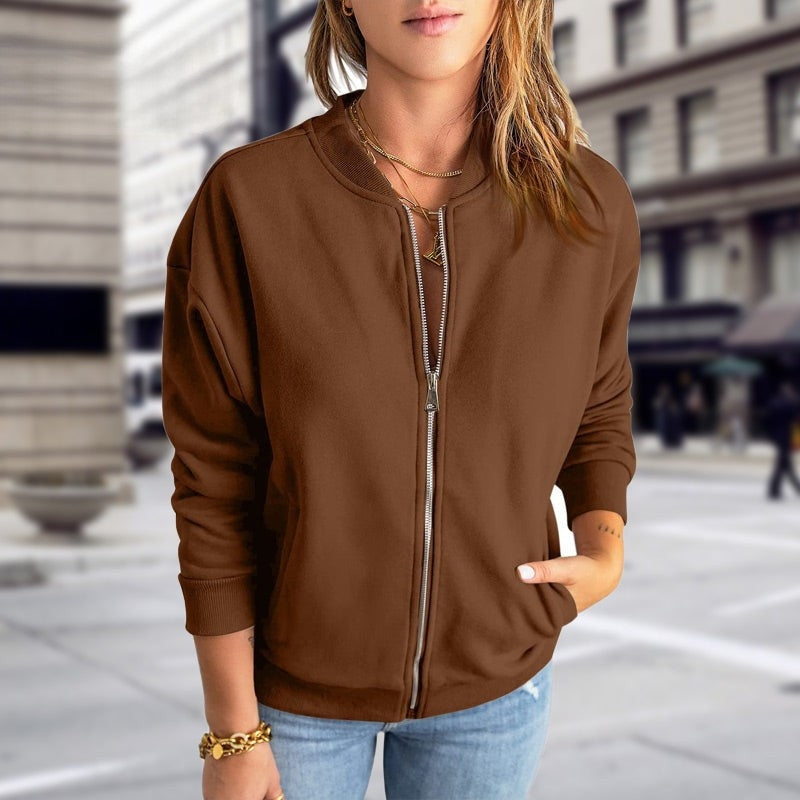 Women's Casual Zip-Up Bomber Jacket with Pockets
