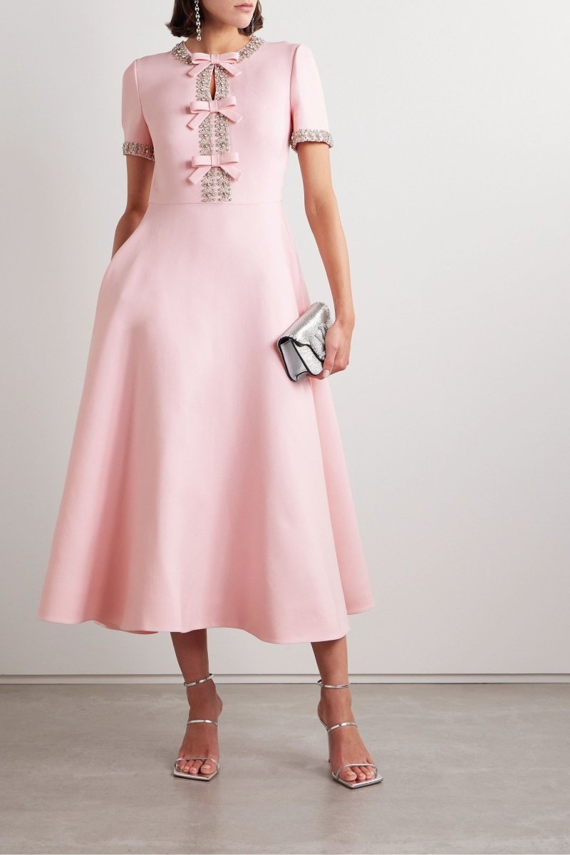 Abito midi Zoe Bow con cristalli decorativi